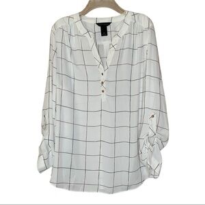 Investments White Windowpane Print Career Blouse